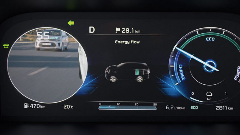 Kia Sorento има ретровизори“ во таблата со инструменти Kia Blind Spot View Monitor