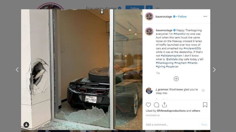 Кога е пишано камионска гума да искрши скап McLaren ... во салон