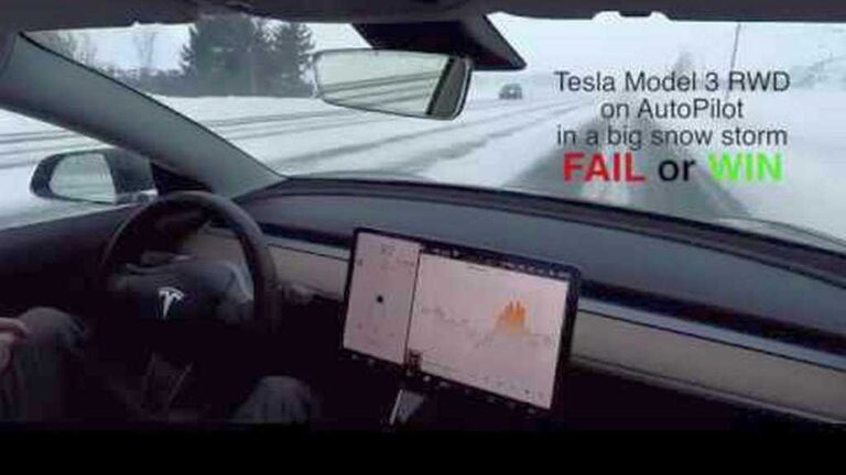 tesla model 3 avtopilot sneg
