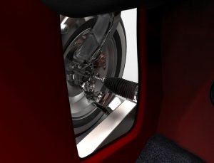 Прозорци во подот на Kikai за возачот да ги гледа тркалата и работата на подвозјето - идеја што сепак може да фунцкионира само кај салонските студии
